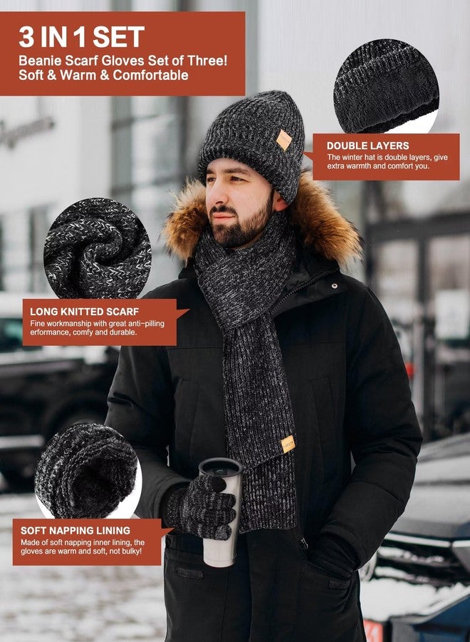 FISFET Winter Hat Gloves Scarf Set for Men Women, Mens Beanie with Fleece Lined Long Thick Scarf Touchscreen Gloves for Cold Weather, 3 in 1 Warm Gift Set(A-01) - Image 5